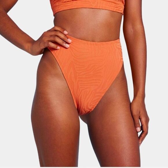 NWT Shade & Shore XS (0-2) Orange High Waist High Leg Extra Cheeky Bikini Bottom - Picture 1 of 6